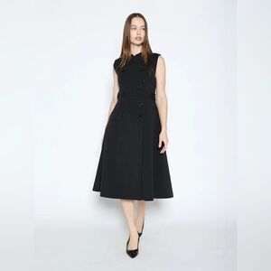 Gracia Black Double-Breasted Midi Trench Coat Dress.